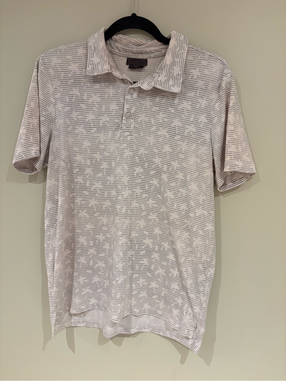 Men's Short-Sleeve Polo in Light Gray and White Stripe